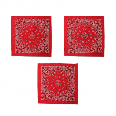 Банданы,повязки на голову, хлопковые "Узор" 55 х 55 см, цвет красный. (Набор 3 шт)