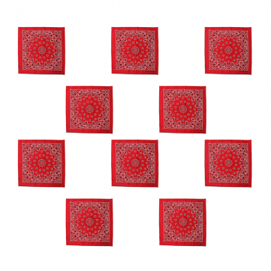 Банданы,повязки на голову, хлопковые "Узор" 55 х 55 см, цвет красный (Набор 10 шт)