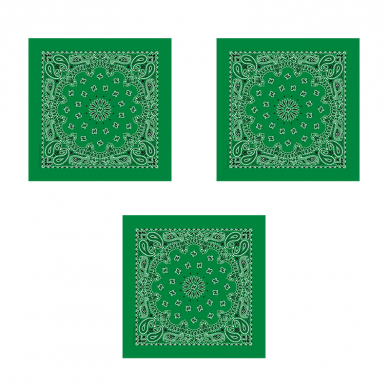 Банданы,повязки на голову, хлопковые "Узор" 55 х 55 см, цвет зеленый (Набор 3 шт)