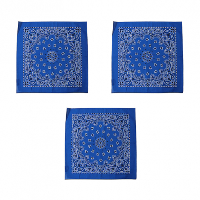 Банданы,повязки на голову, хлопковые "Узор" 55 х 55 см, цвет синий (Набор 3 шт)
