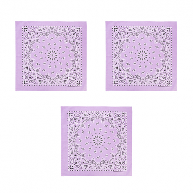 Банданы,повязки на голову, хлопковые "Узор" 55 х 55 см, цвет фиолетовый сиреневый (Набор 3 шт.)