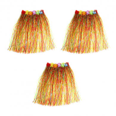 Гавайская юбка разноцветная с цветочками, 40 см (Набор 3 шт.)