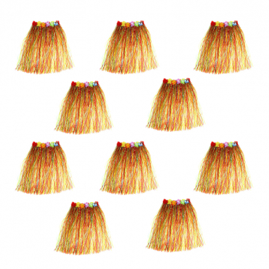 Гавайская юбка разноцветная с цветочками, 40 см (Набор 10 шт.)