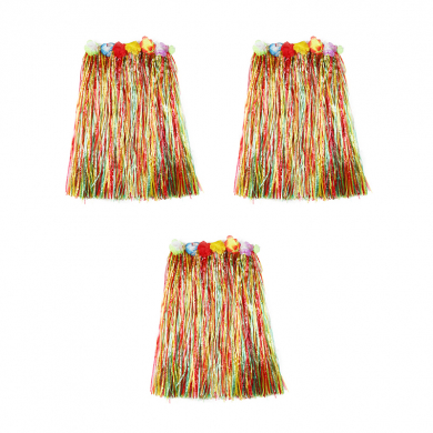 Юбка гавайская длинная 60 см, разноцветная с цветочками (Набор 3 шт.)