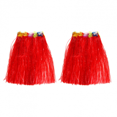 Гавайская юбка длинная 60 см, цвет красный (Набор 2 шт.)