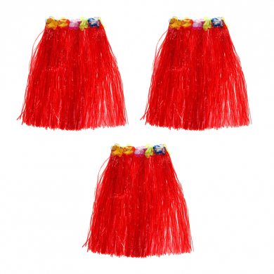 Гавайская юбка длинная 60 см, цвет красный (Набор 3 шт.)