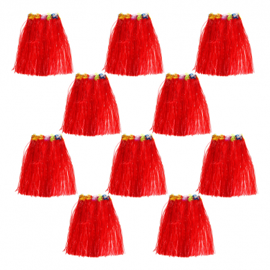 Гавайская юбка длинная 60 см, цвет красный (Набор 10 шт.)