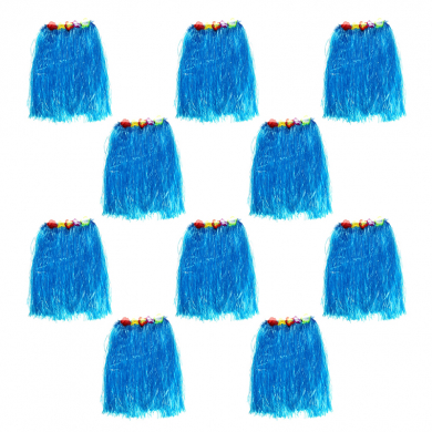 Гавайская юбка длинная 60 см, цвет синий голубой (Набор 10 шт.)