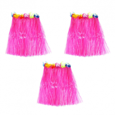 Гавайская юбка длинная 60 см, цвет розовый (Набор 3 шт.)