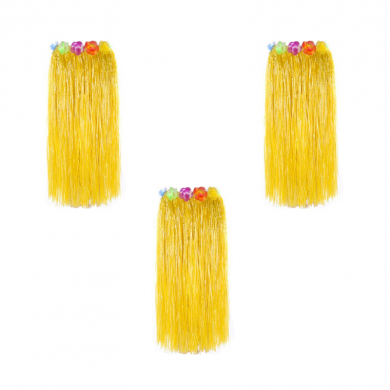 Гавайская юбка длинная желтая с цветочками, 80 см (Набор 3 шт.)