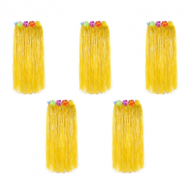 Гавайская юбка длинная желтая с цветочками, 80 см (Набор 5 шт.)