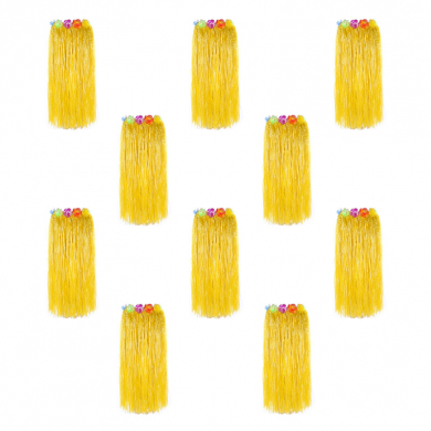 Гавайская юбка длинная желтая с цветочками, 80 см (Набор 10 шт.)