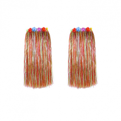 Гавайская юбка длинная разноцветная с цветочками, 80 см (Набор 2 шт.)