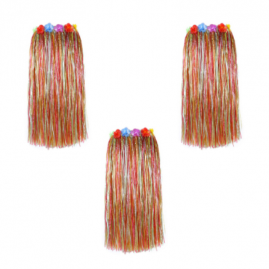 Гавайская юбка длинная разноцветная с цветочками, 80 см (Набор 3 шт.)