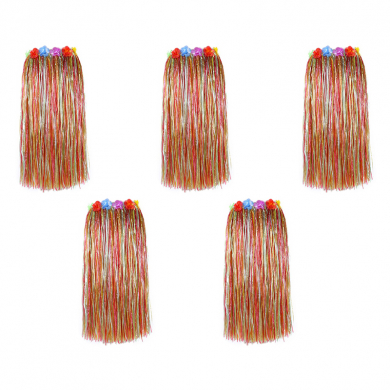 Гавайская юбка длинная разноцветная с цветочками, 80 см (Набор 5 шт.)