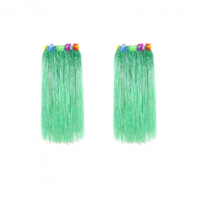 Гавайская юбка длинная зеленая с цветочками, 80 см (Набор 2 шт.)