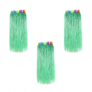 Гавайская юбка длинная зеленая с цветочками, 80 см (Набор 3 шт.)