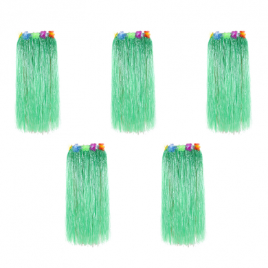 Гавайская юбка длинная зеленая с цветочками, 80 см (Набор 5 шт.)