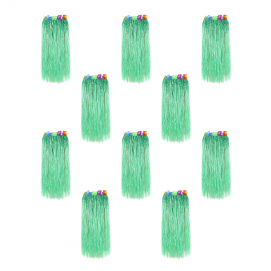 Гавайская юбка длинная зеленая с цветочками, 80 см (Набор 10 шт.)