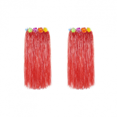 Гавайская юбка длинная красная с цветочками, 80 см (Набор 2 шт.)