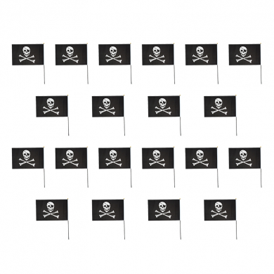 Флаг пиратский черный "Веселый Роджер" пират с повязкой, 14x21 см (Набор 20 шт.)
