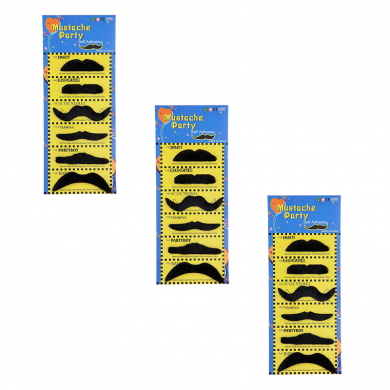 Карнавальные усы черные накладные мини, 6 видов (Набор 3 шт.)