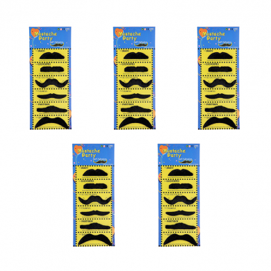 Карнавальные усы черные накладные мини, 6 видов (Набор 5 шт.)