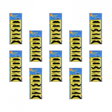 Карнавальные усы черные накладные мини, 6 видов (Набор 10 шт.)