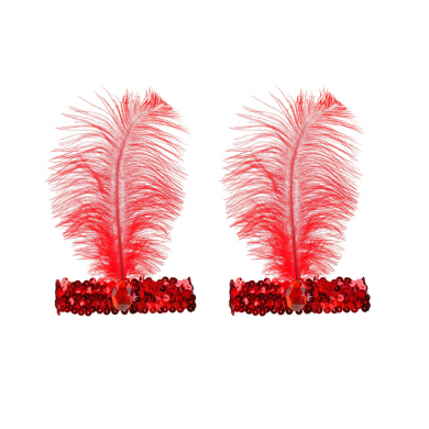 Повязка на голову с пером, цвет красный (Набор 2 шт.)