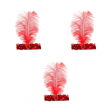 Повязка на голову с пером, цвет красный (Набор 3 шт.)