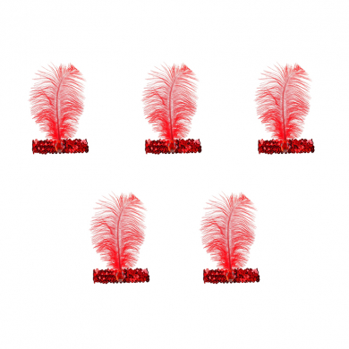 Повязка на голову с пером, цвет красный (Набор 5 шт.)