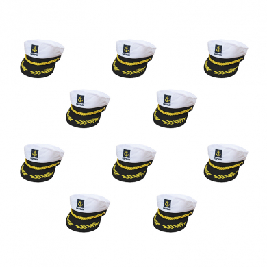 Фуражка морская взрослая капитанская "Captain", кепка капитана моряка с козырьком (Набор 10 шт.)