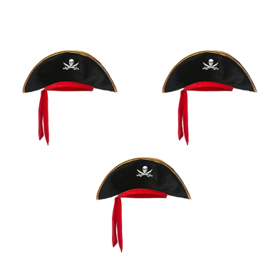 Шляпа пирата "Пиратская треуголка с красной лентой" детская (Набор 3 шт.)