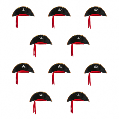 Шляпа пирата "Пиратская треуголка с красной лентой" детская (Набор 10 шт.)