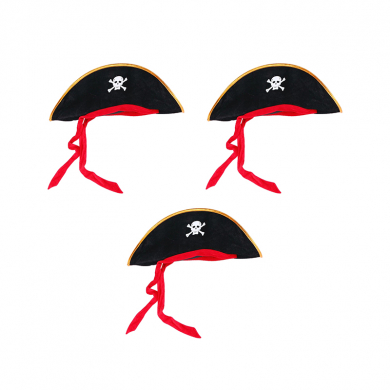 Шляпа пирата "Пиратская треуголка с красной лентой" с черепом (Набор 3 шт.)