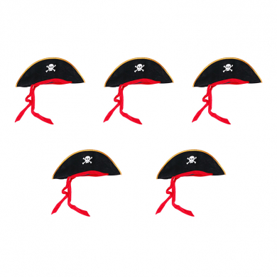Шляпа пирата "Пиратская треуголка с красной лентой" с черепом (Набор 5 шт.)