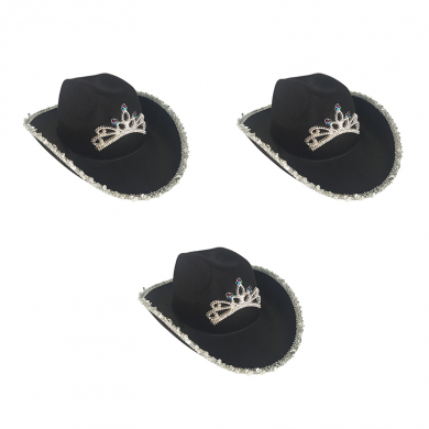 Шляпа ковбойская женская черная "Ковбой" (Набор 3 шт.)