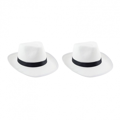 Шляпа гангстерская федора Белая "Гангстер мафиози" фетр (Набор 2 шт.)
