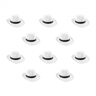 Шляпа гангстерская федора Белая "Гангстер мафиози" фетр (Набор 10 шт.)