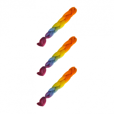 Канекалон коса 60 см, 4 цвета: оранжевый, желтый, голубой, малиновый (Набор 3 шт.)