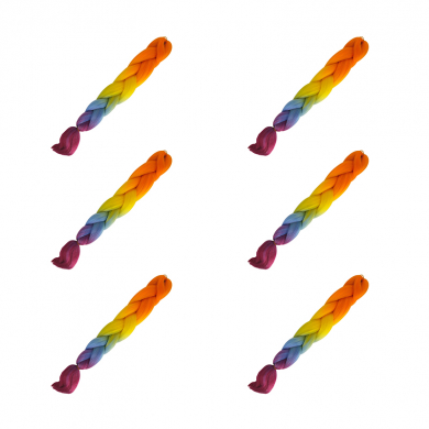 Канекалон коса 60 см, 4 цвета: оранжевый, желтый, голубой, малиновый (Набор 6 шт.)