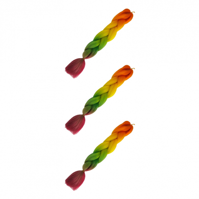 Канекалон коса 60 см, 4 цвета: оранжевый, желтый, зеленый, малиновый (Набор 3 шт.)