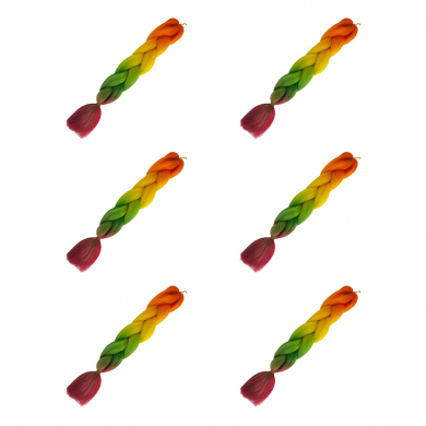 Канекалон коса 60 см, 4 цвета: оранжевый, желтый, зеленый, малиновый (Набор 6 шт.)