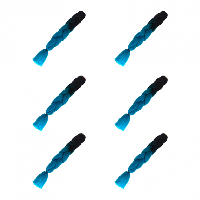 Канекалон коса 60 см, омбре из черного в голубой (Набор 6 шт.)