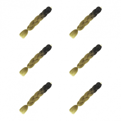 Канекалон коса 60 см, омбре из черного в русый (Набор 6 шт.)