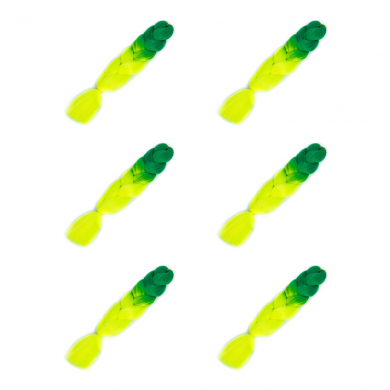 Канекалон 60 см, омбре из зеленого в неоново-зеленый (Набор 6 шт.)