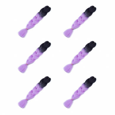 Канекалон 60 см, омбре из черного в сиреневый (Набор 6 шт.)