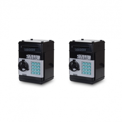 Копилка "Сейф" черная интерактивная, банкомат для денег и монет с замком и купюроприемником (Набор 2 шт.)