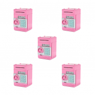 Копилка "Сейф" розовая интерактивная, банкомат для денег и монет с замком и купюроприемником (Набор 5 шт.)