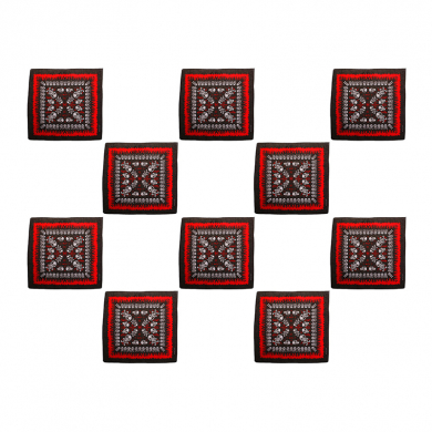 Бандана пиратская, байкера,рокера "Пиратские Черепа" красно черная 55 х 55 см (Набор 10 шт.)